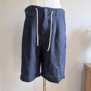 Zara Men's Navy Drawstring Linen Blend Shorts